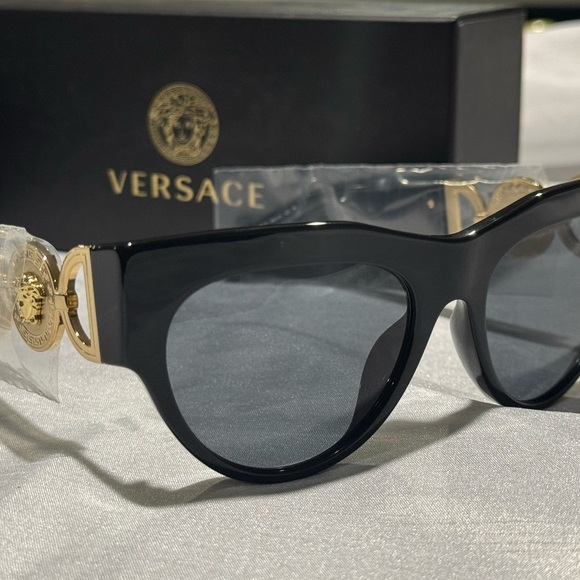 Versace Black and Gold Sunglasses with Cat-Eye Frame